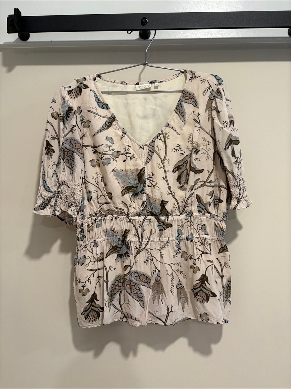 SpartinaFloral V-Neck Peplum Top - Cream